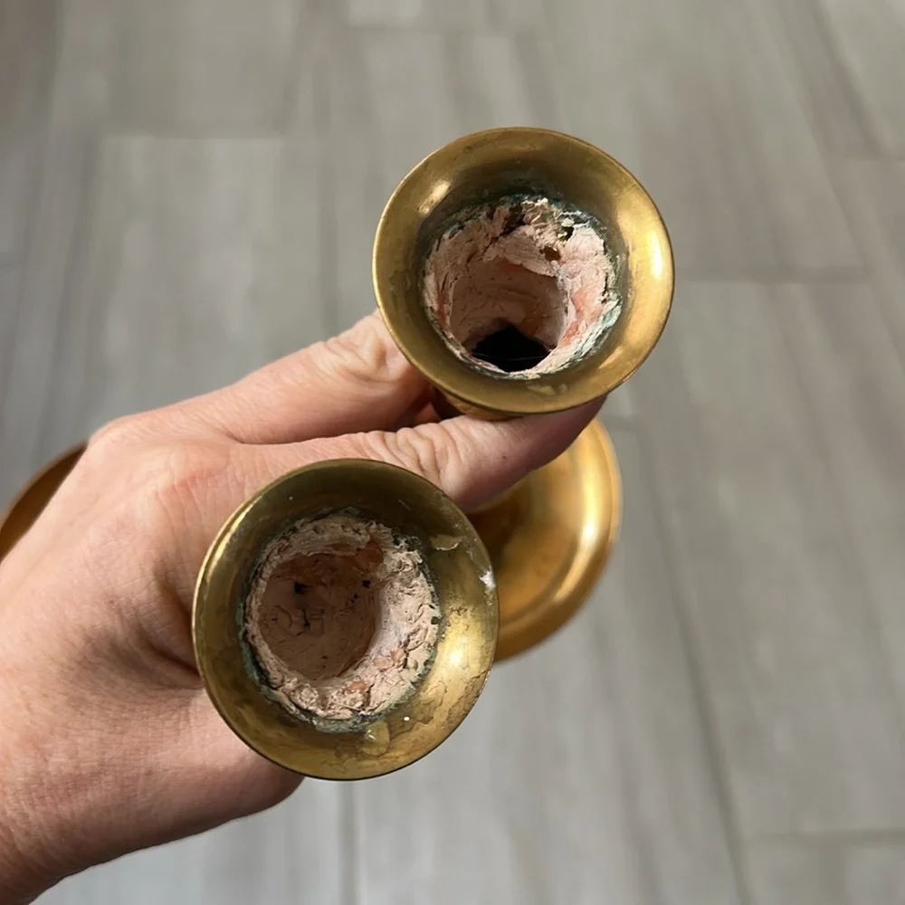 Pair of 2 Gold tone Candlestick Holders